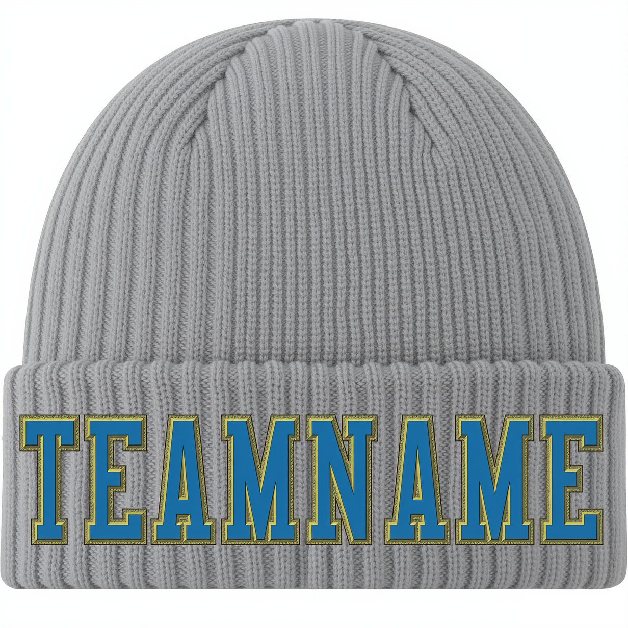 Custom Grey & Aqua/Black Stitched Cuffed Knit Hat