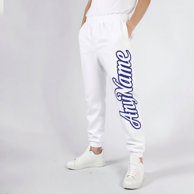 Custom White & Royal Fleece Jogger Sweatpants