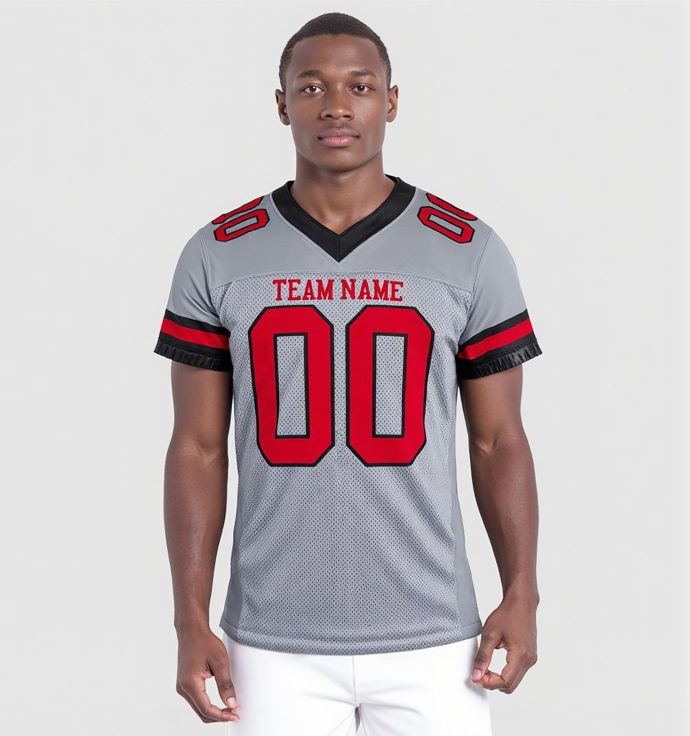 Custom Grey & Red/Black Football Jersey