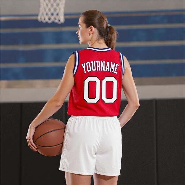 Custom Red & White/Navy Basketball City Edition Jersey