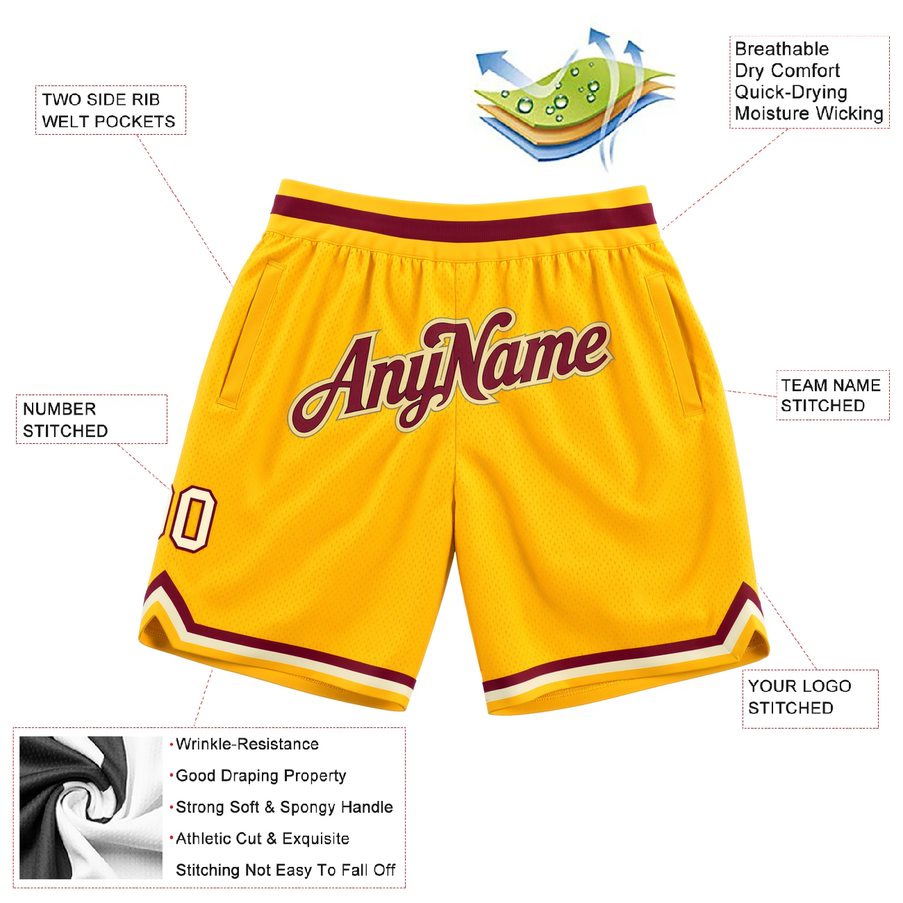 Custom Yellow & Brown/White Throwback Shorts
