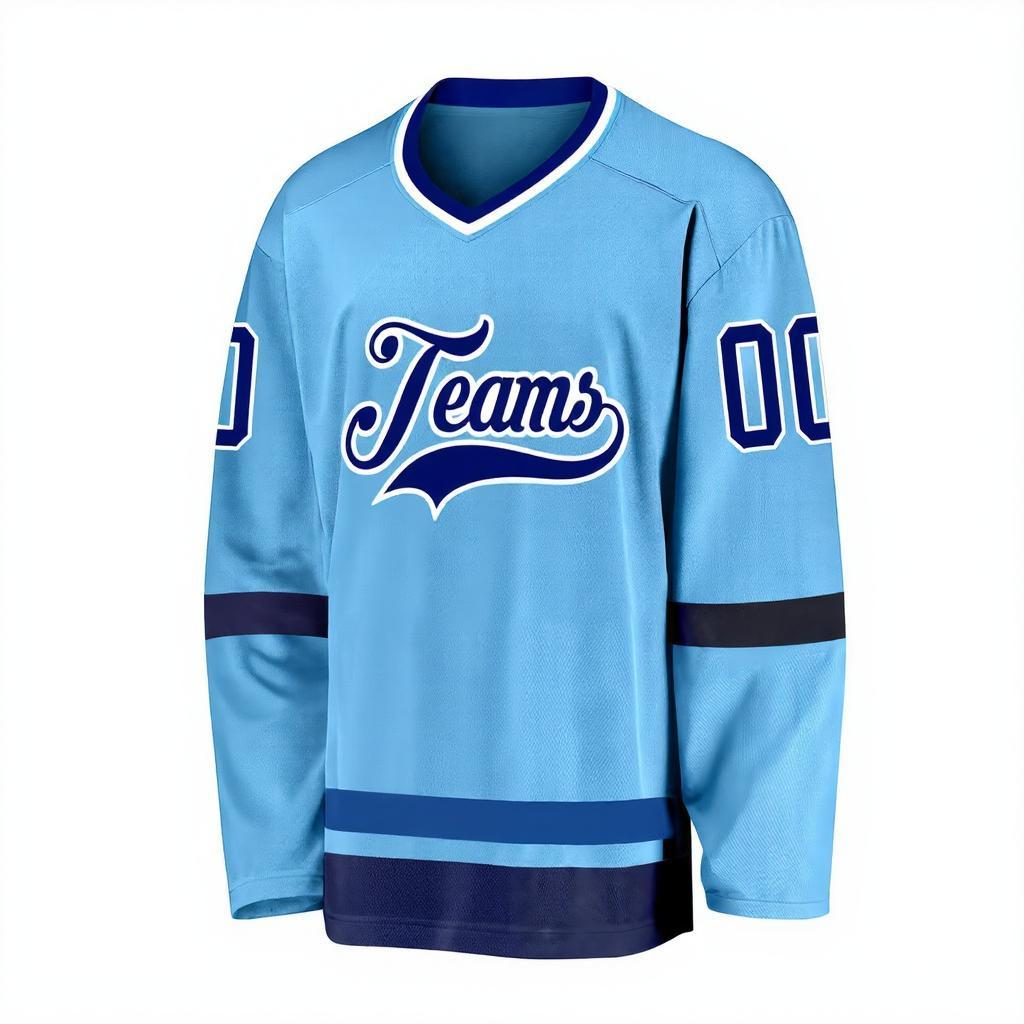 Custom Sky Blue & Royal/White Hockey Jersey