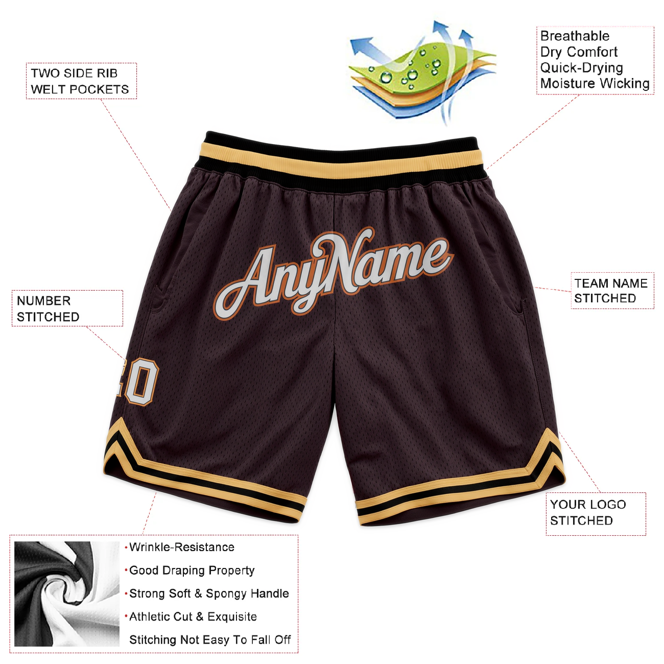 Custom Black & White/Gold Throwback Shorts