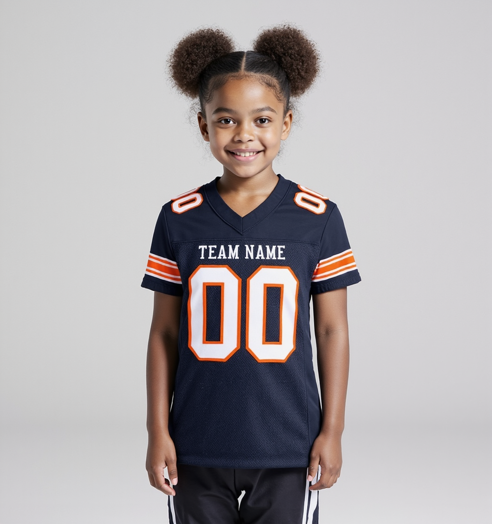 Custom Navy & White/Orange Football Jersey