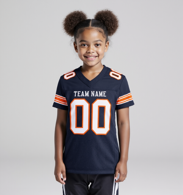 Custom Navy & White/Orange Football Jersey