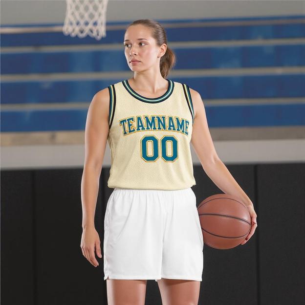 Custom Cream & Teal/gold Basketball City Edition Jersey