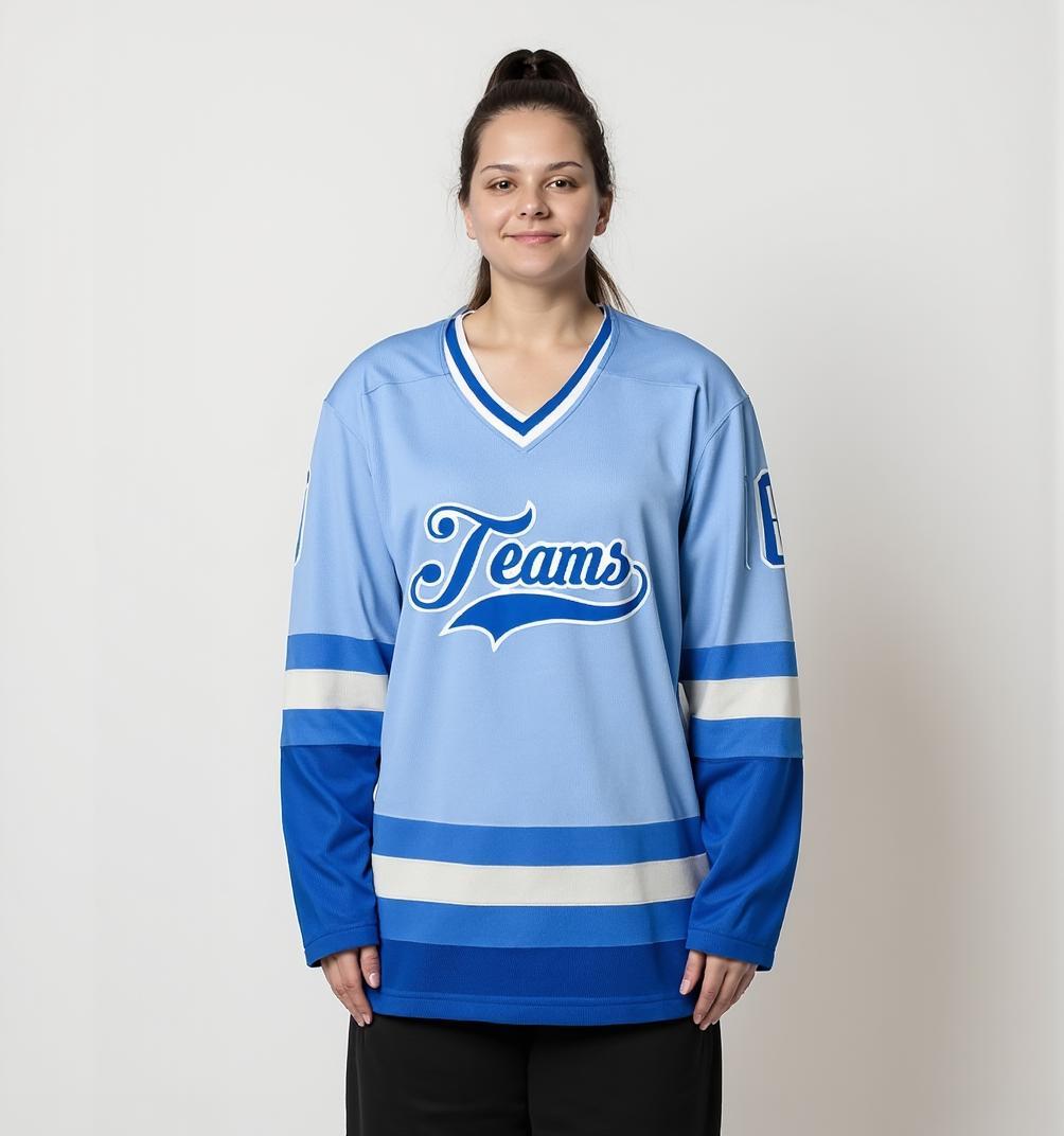 Custom Sky Blue & Royal/White Hockey Jersey