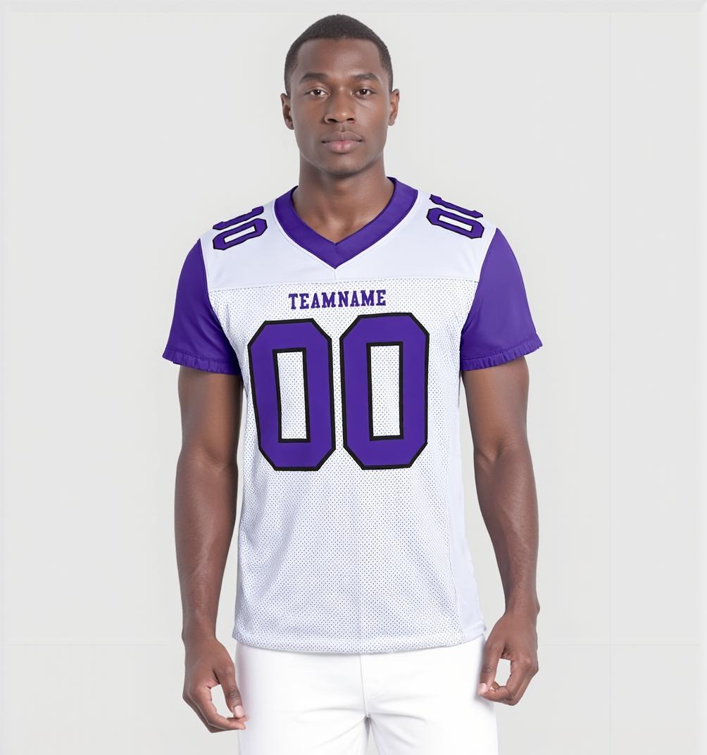 Custom White & Purple/Black Raglan Sleeves Football Jersey