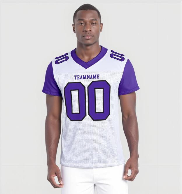 Custom White & Purple/Black Raglan Sleeves Football Jersey