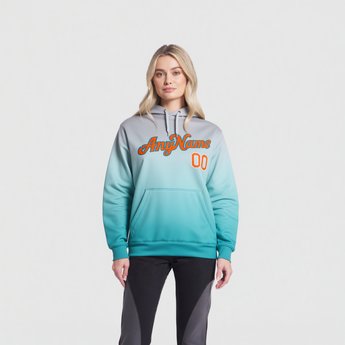 Custom Aqua & Orange/Grey Pullover Sports Sweatshirt Hoodie
