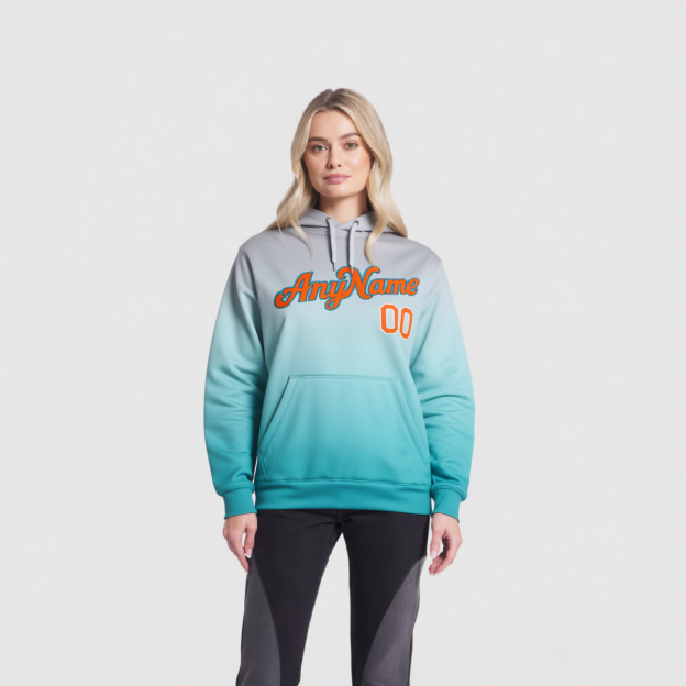 Custom Aqua & Orange/Grey Pullover Sports Sweatshirt Hoodie