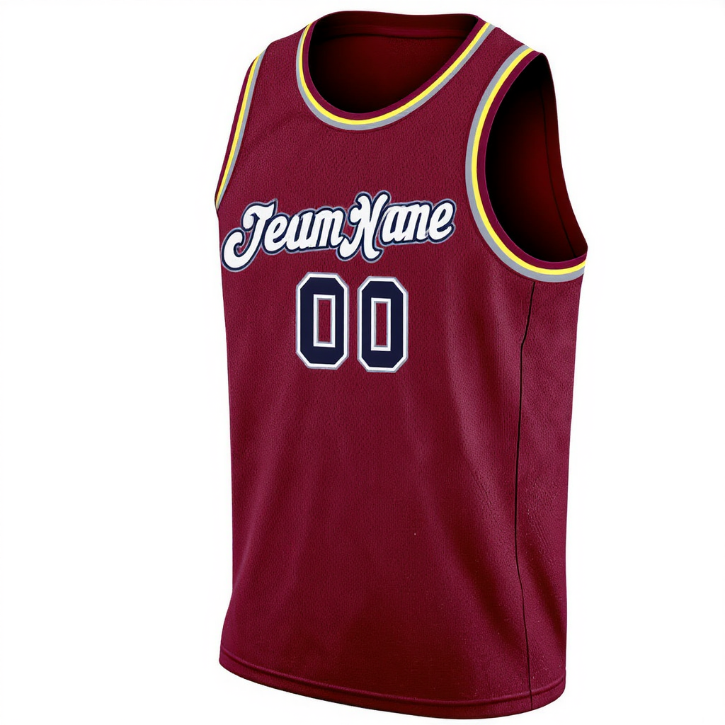 Custom Burgundy & White/Navy Basketball City Edition Jersey