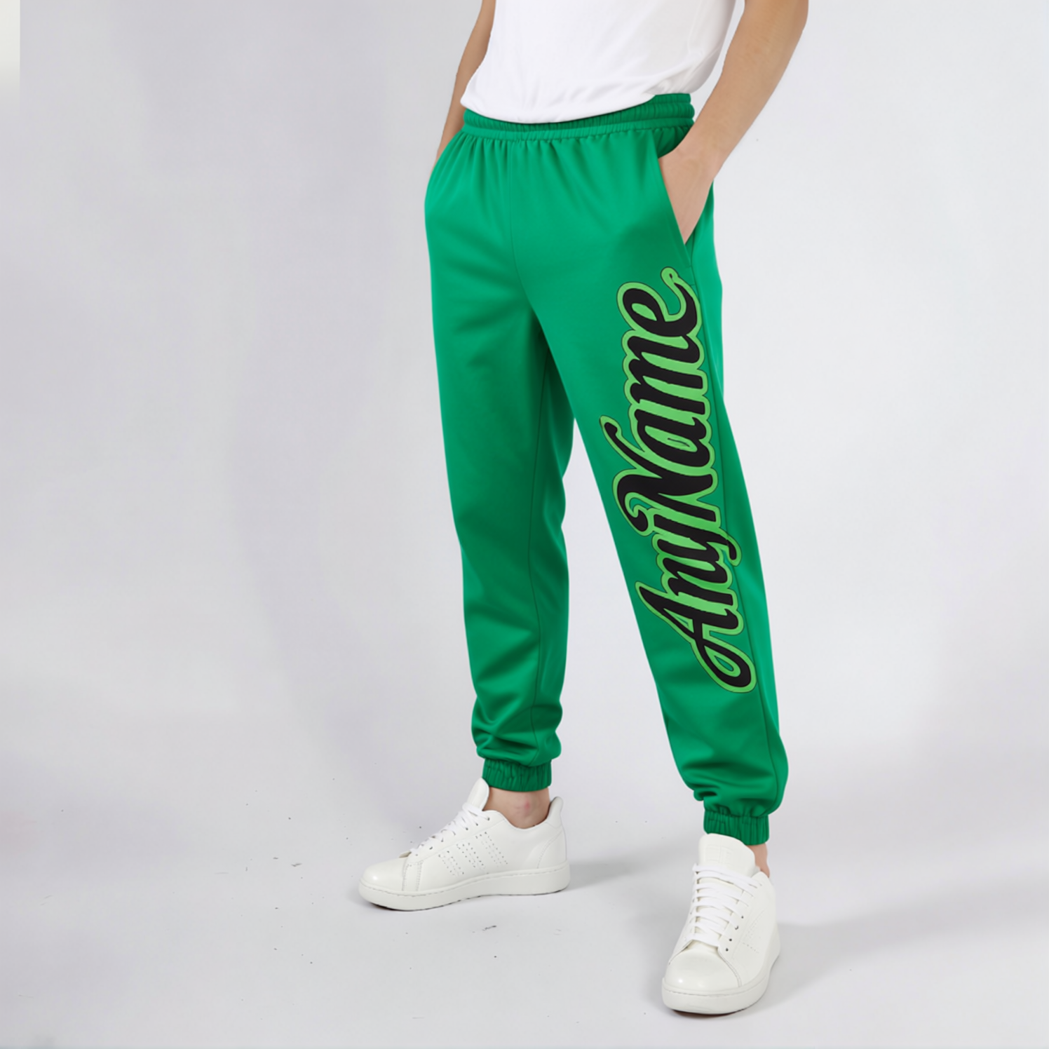 Custom Kelly Green & Black Fleece Jogger Sweatpants
