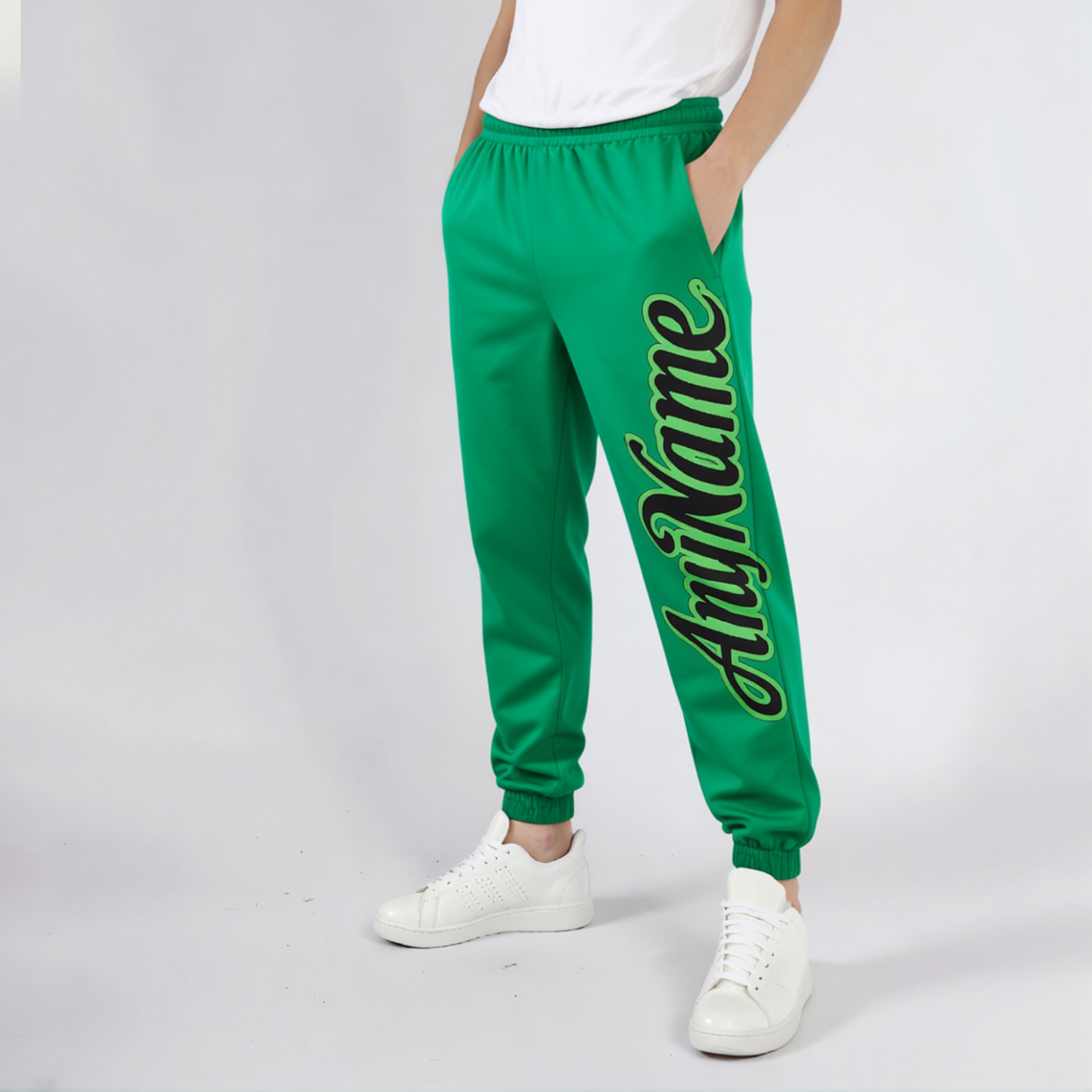 Custom Kelly Green & Black Fleece Jogger Sweatpants