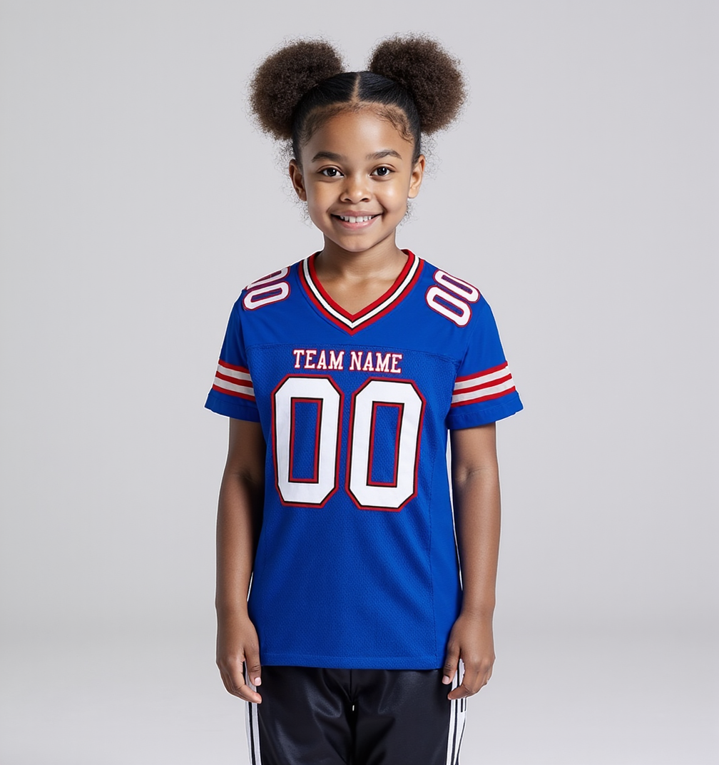 Custom Royal Blue & White/Red Football Jersey