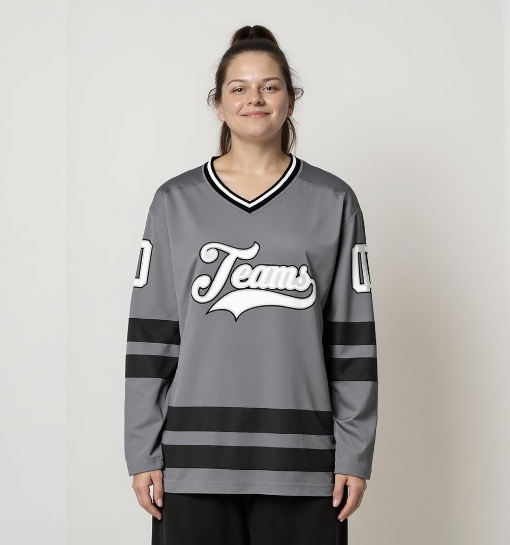 Custom Grey & White/Black Hockey Jersey