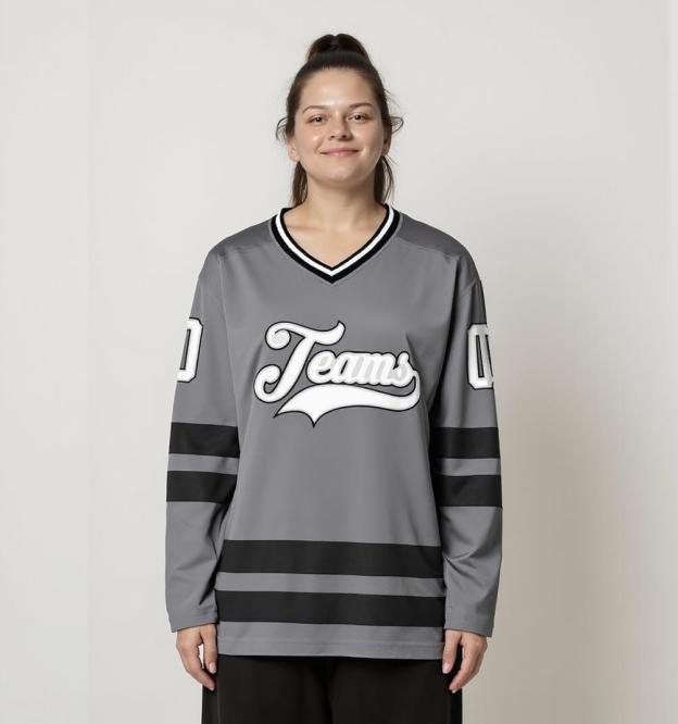 Custom Grey & White/Black Hockey Jersey