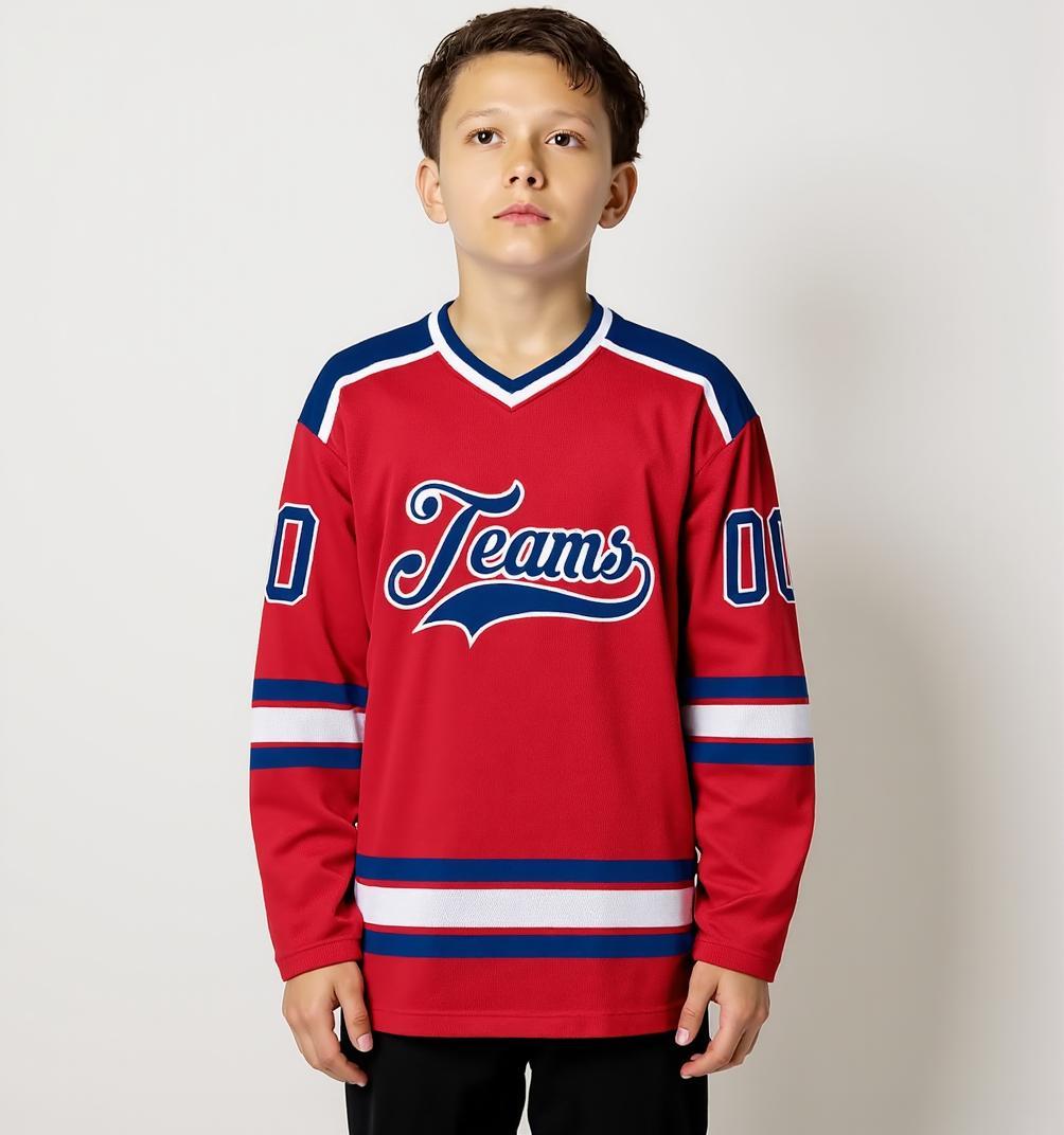 Custom Red & Navy/White Hockey Jersey
