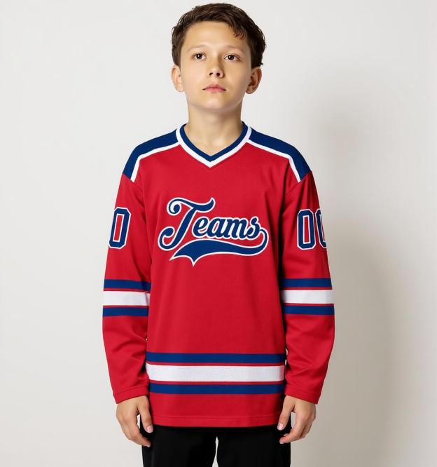 Custom Red & Navy/White Hockey Jersey