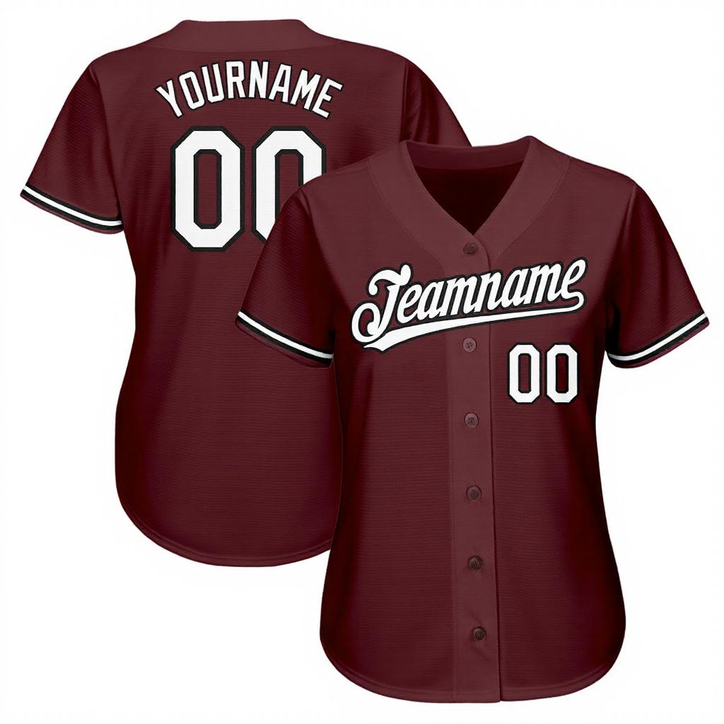 Custom Burgundy & White/Black Baseball Jersey