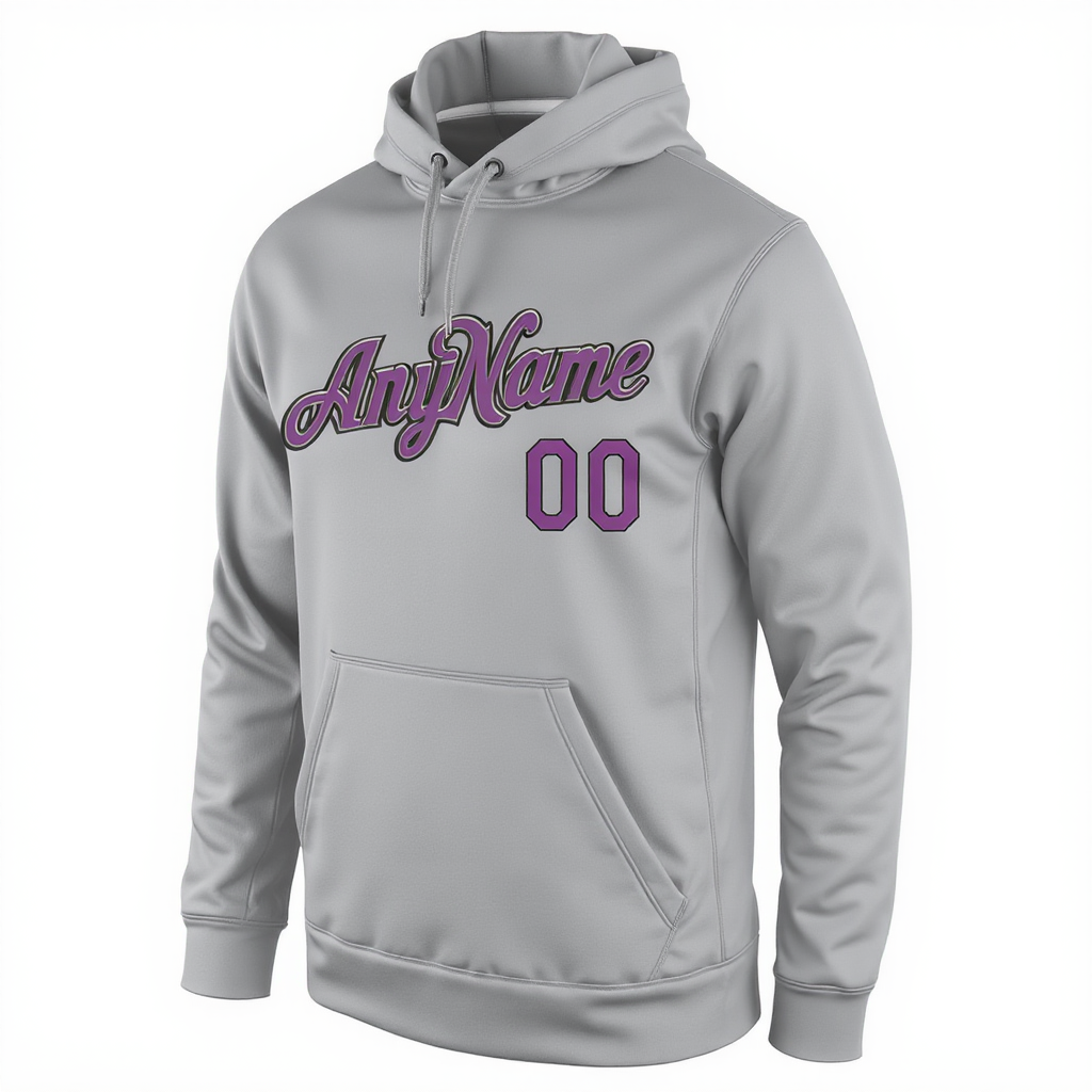 Custom Grey & Purple/Black Pullover Sports Sweatshirt Hoodie