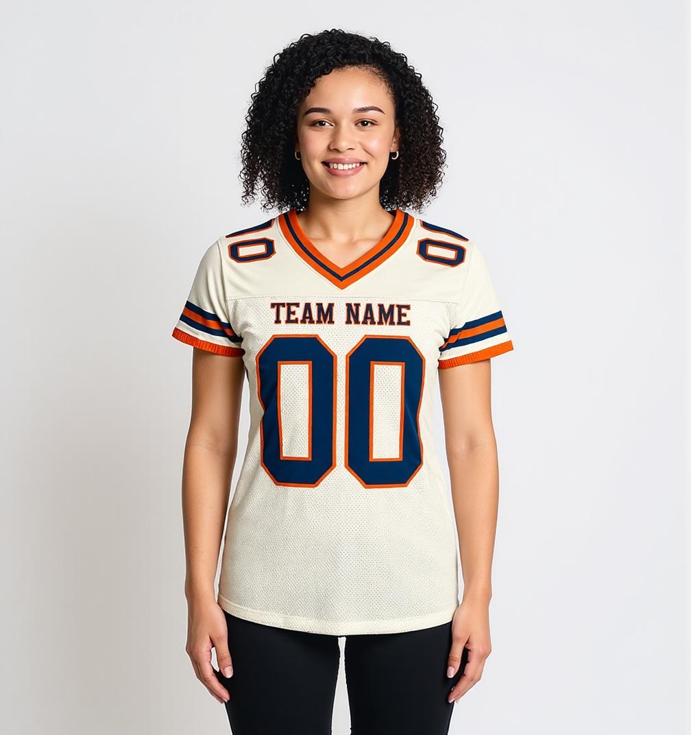 Custom Cream & Navy/Orange Football Jersey