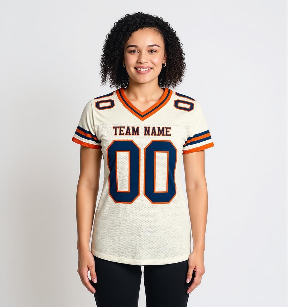 Custom Cream & Navy/Orange Football Jersey