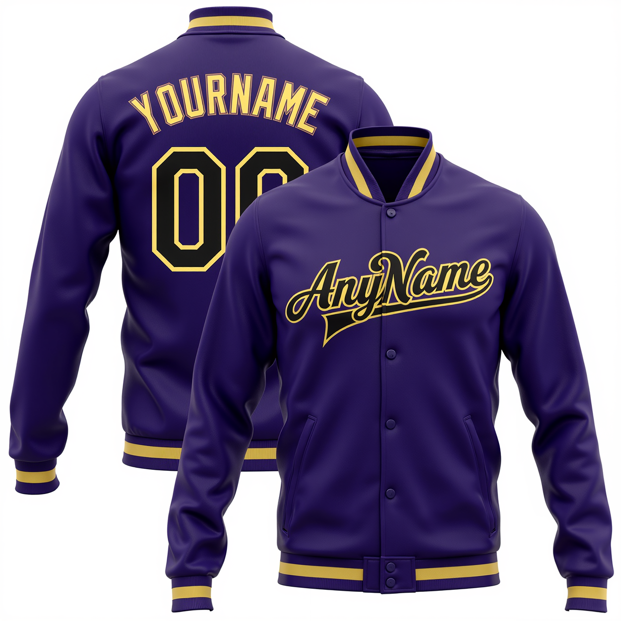 Custom Purple & Black/Gold Full-Snap Fleece Jacket