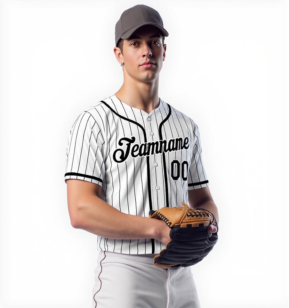 Custom White-Black Pinstripes Baseball Jersey