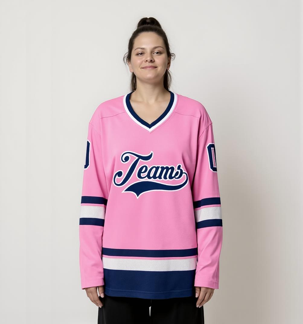 Custom Pink & Navy/White Hockey Jersey
