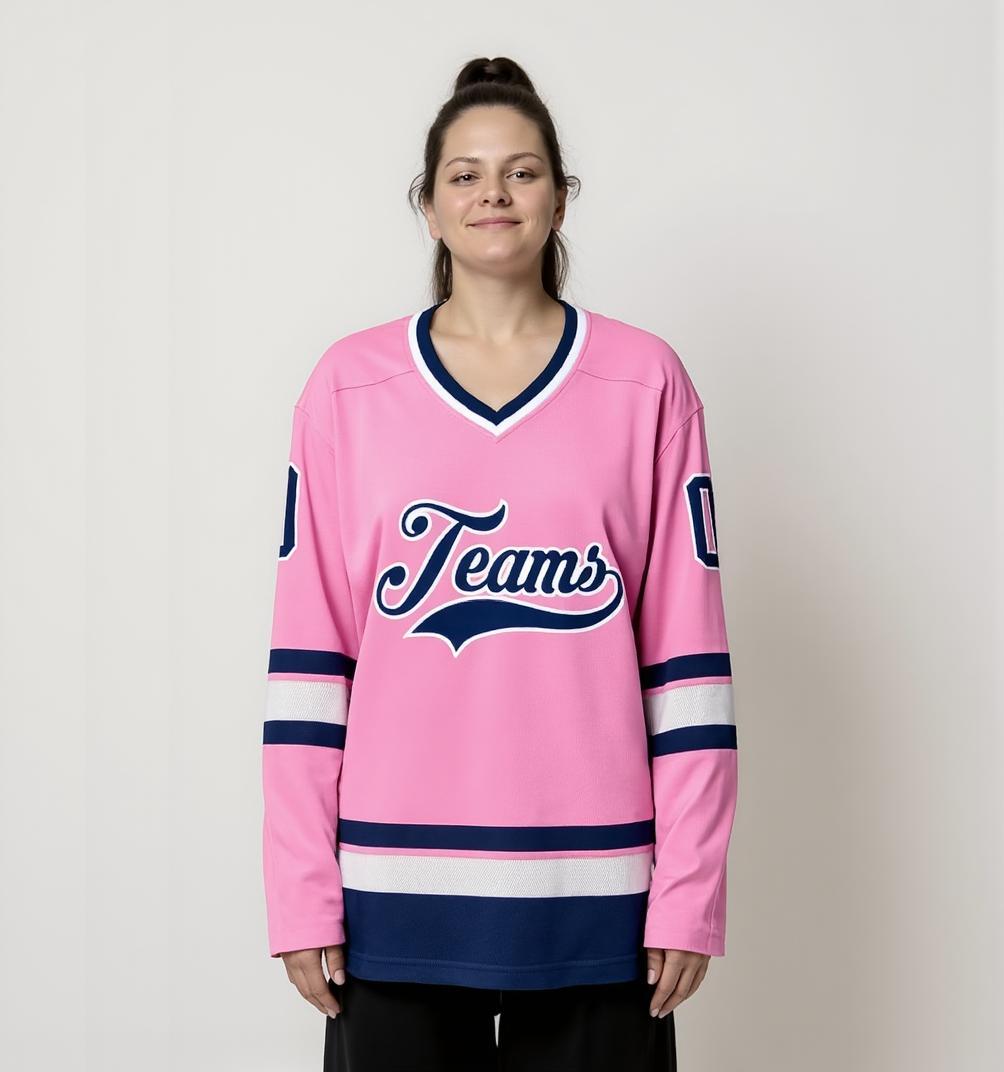 Custom Pink & Navy/White Hockey Jersey