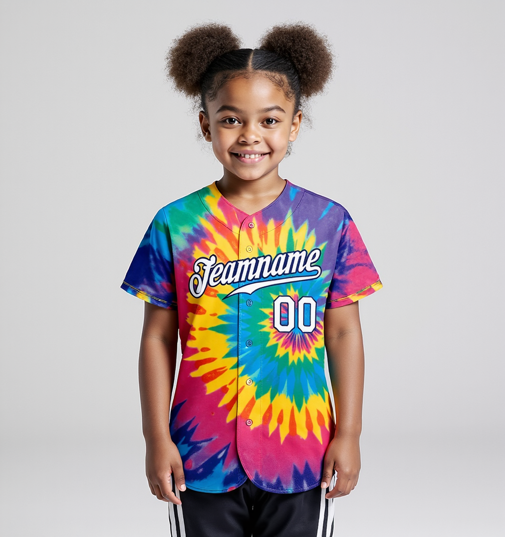 Custom Tie Dye White & Navy Baseball Jersey