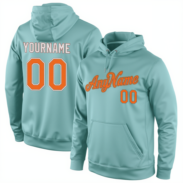 Custom Aqua & Orange Pullover Sports Sweatshirt Hoodie