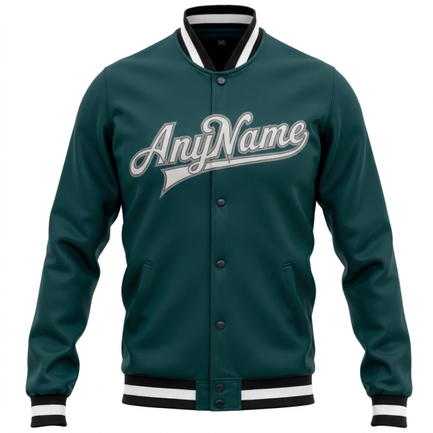Custom Midnight Green & White/Black Full-Snap Fleece Jacket