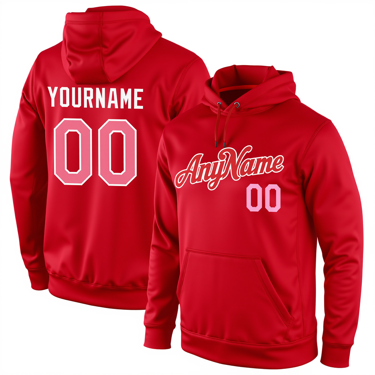 Custom Red & Pink/White Pullover Sports Sweatshirt Hoodie