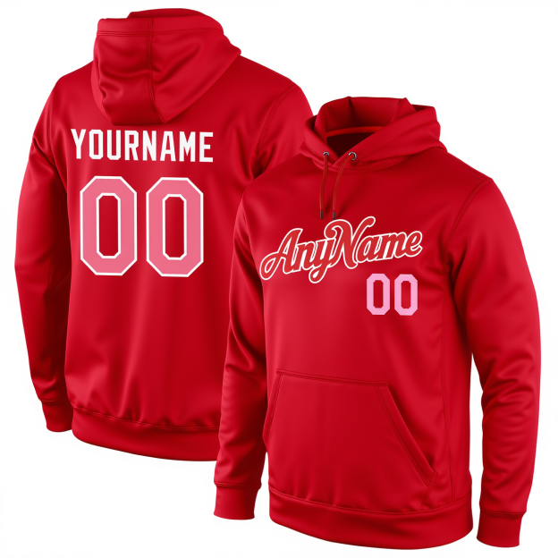 Custom Red & Pink/White Pullover Sports Sweatshirt Hoodie