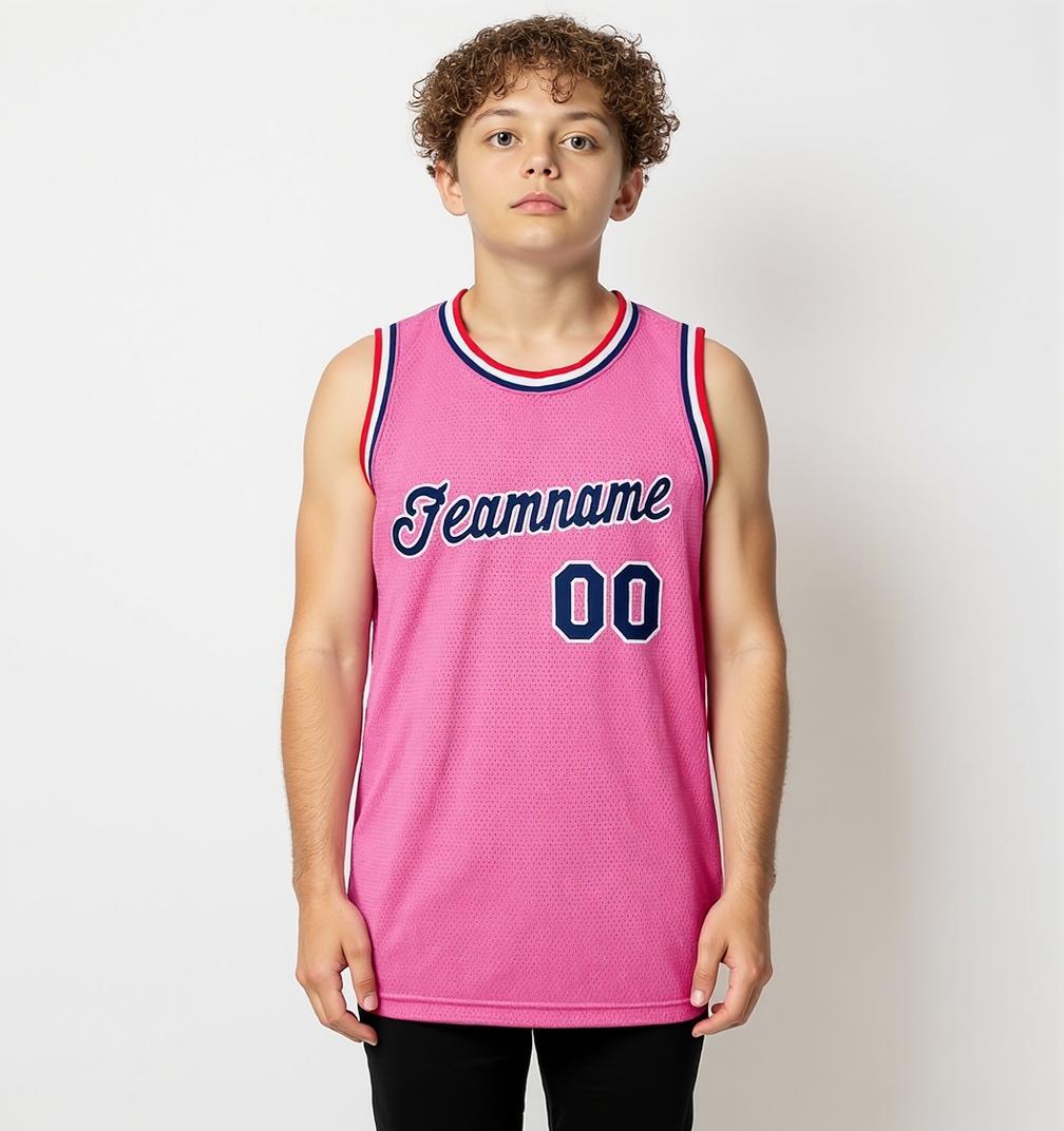 Custom Pink & Navy/White Basketball City Edition Jersey