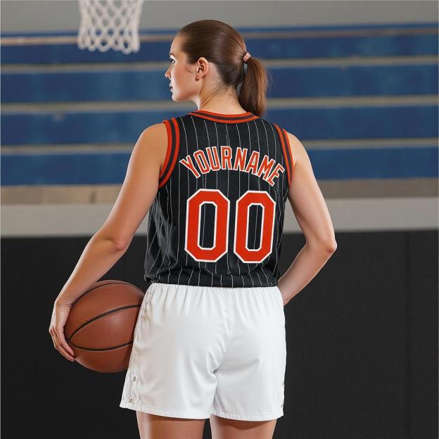 Custom Black & Red/White Pinstripes Basketball City Edition Jersey