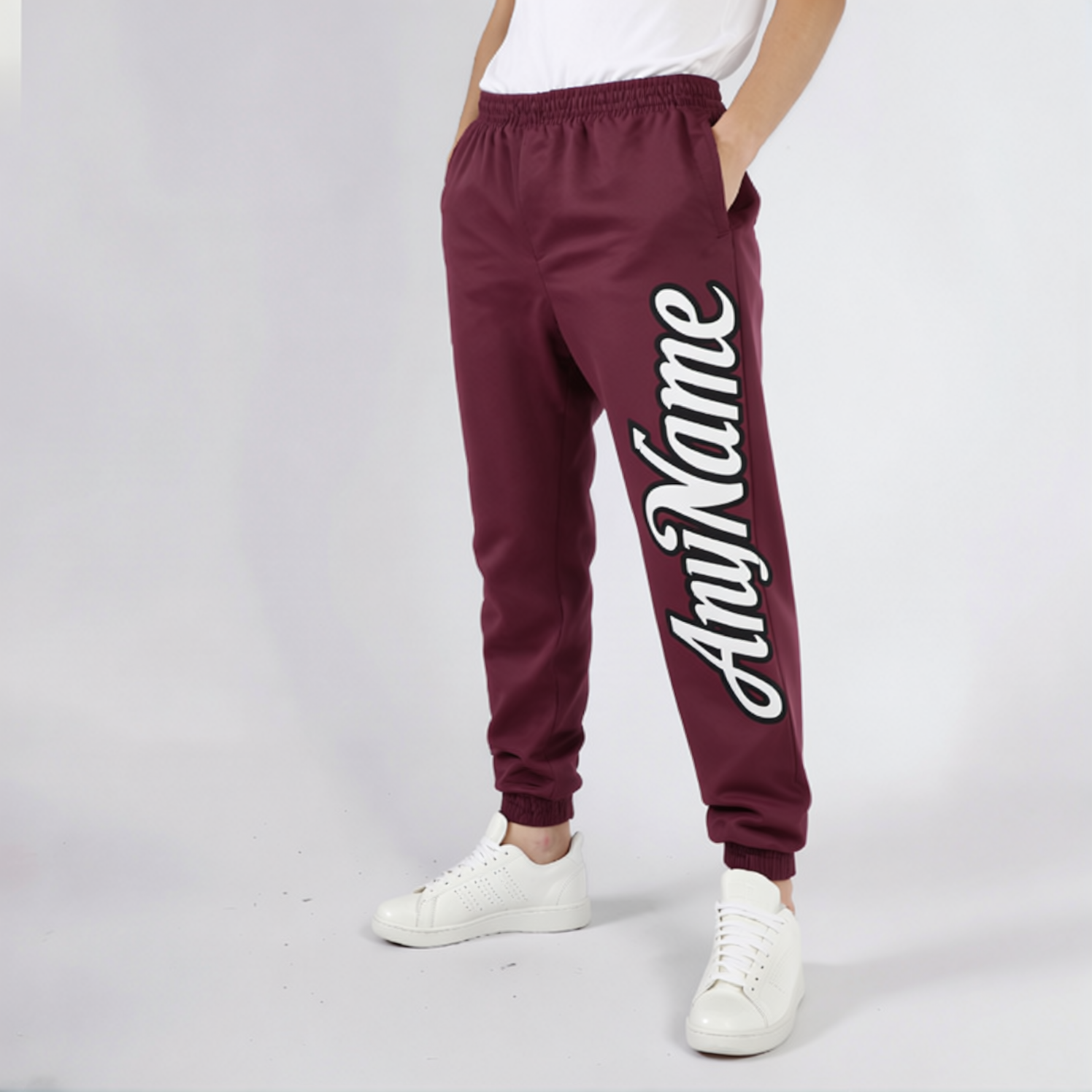 Custom Burgundy & White/Black Fleece Jogger Sweatpants