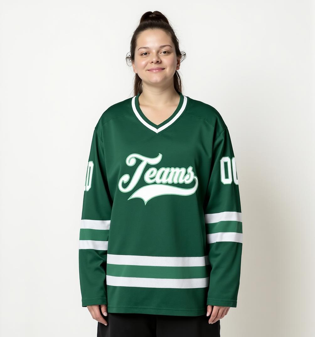 Custom Midnight Green & White Hockey Jersey