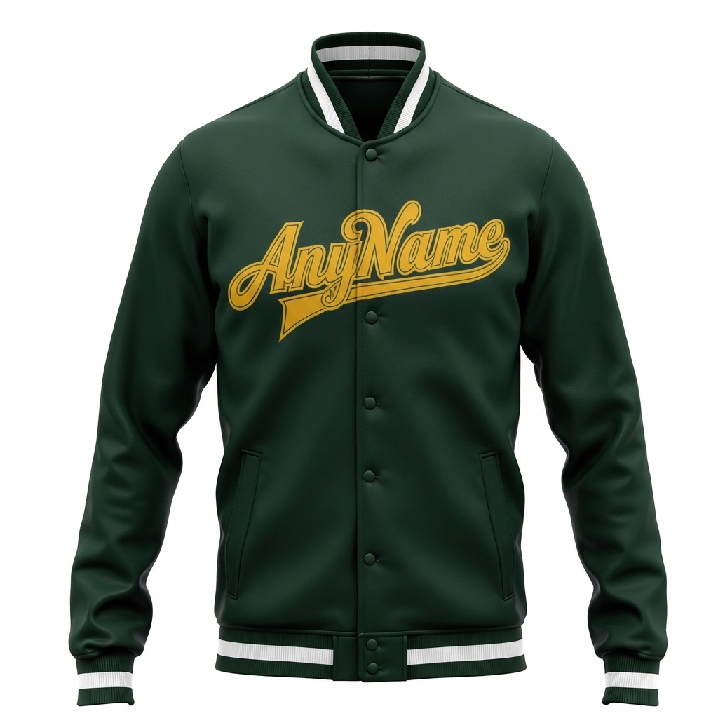 Custom Forest Green & Yellow/White Full-Snap Fleece Jacket