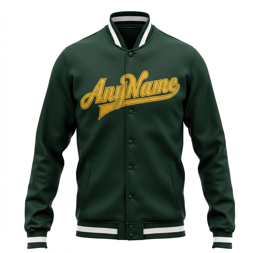 Custom Forest Green & Yellow/White Full-Snap Fleece Jacket
