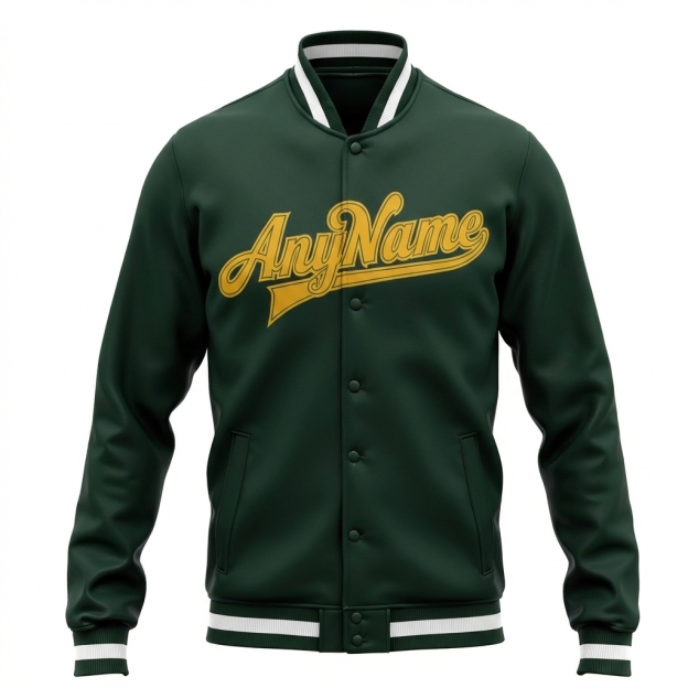 Custom Forest Green & Yellow/White Full-Snap Fleece Jacket