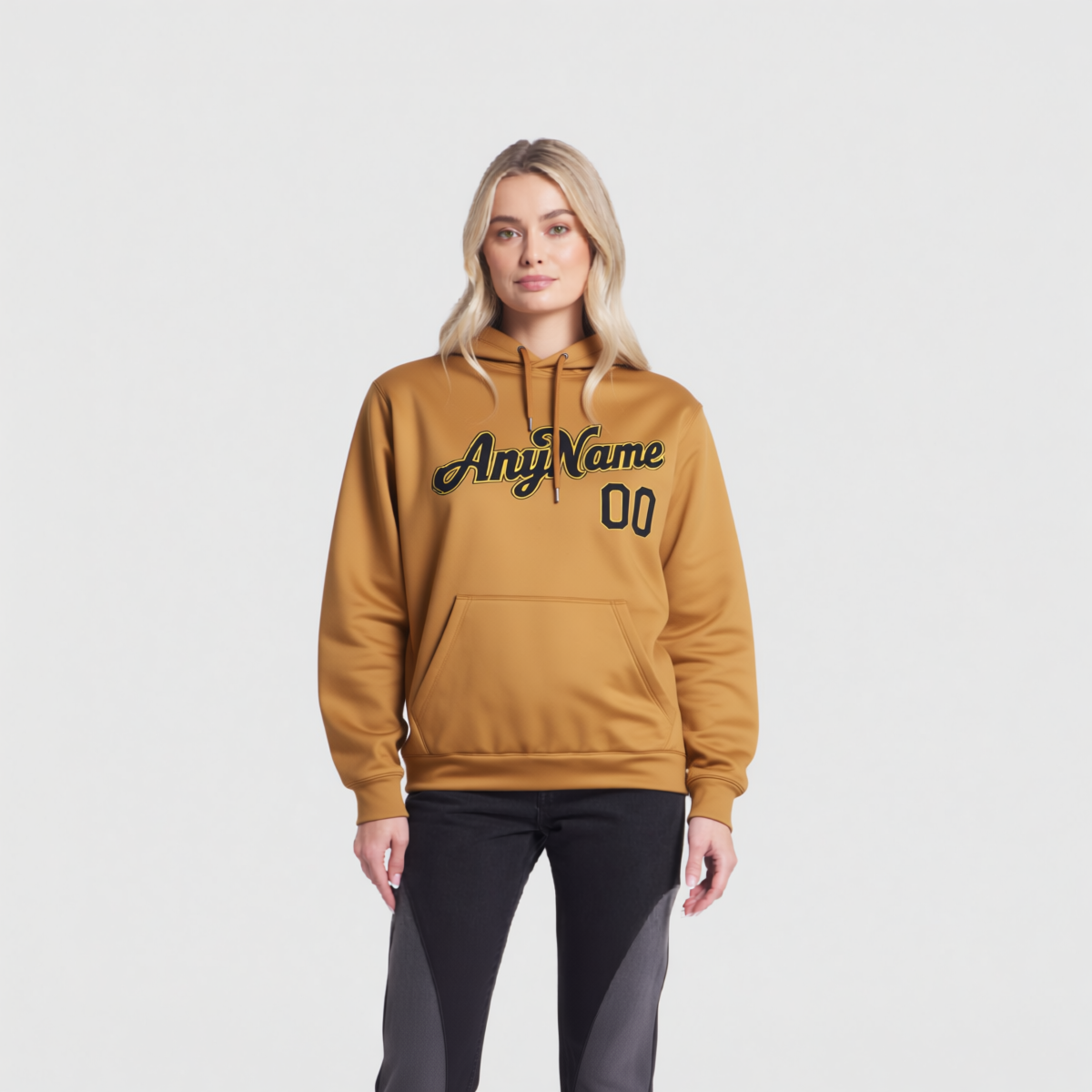 Custom Beige & Black/Yellow Pullover Sports Sweatshirt Hoodie