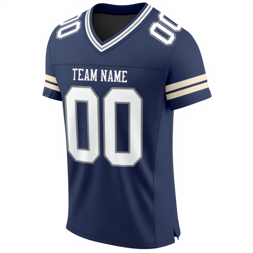 Custom Navy & White/Sliver Football Jersey