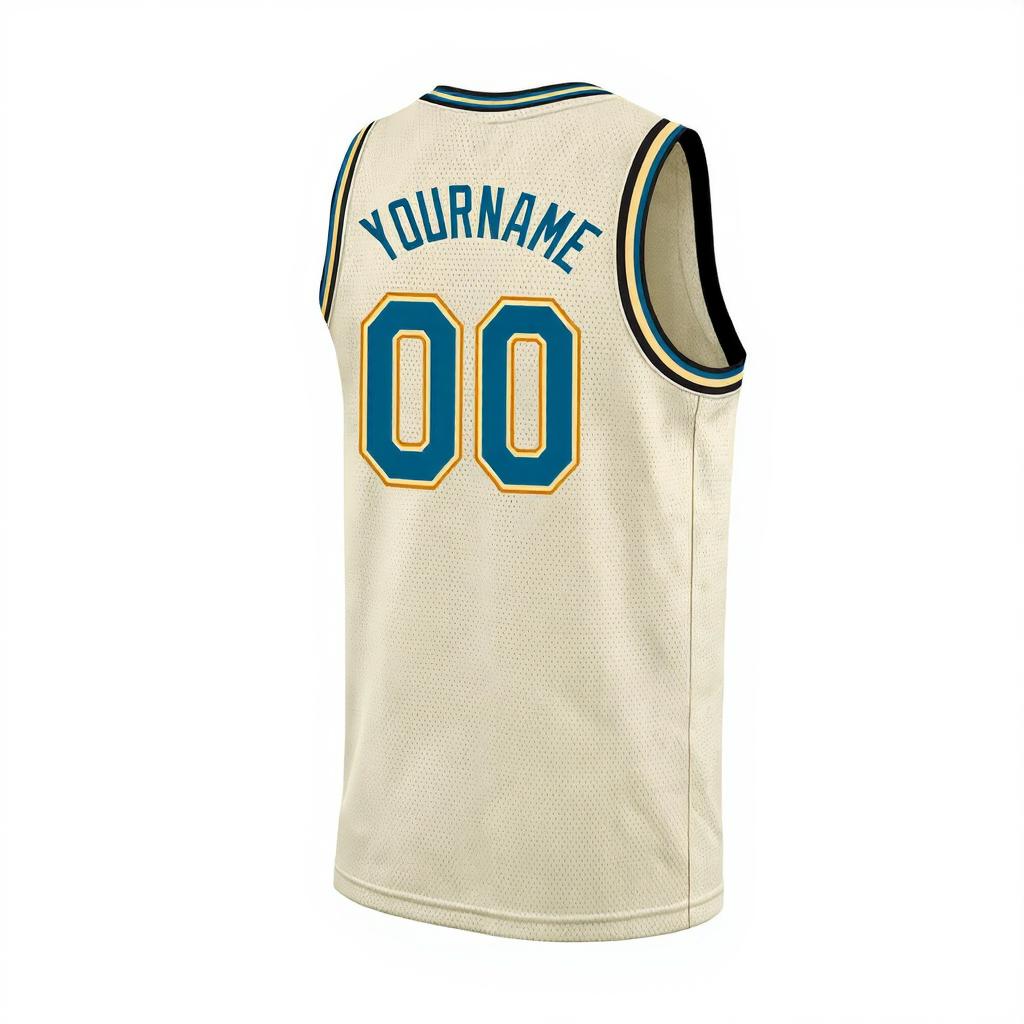 Custom Cream & Teal/gold Basketball City Edition Jersey
