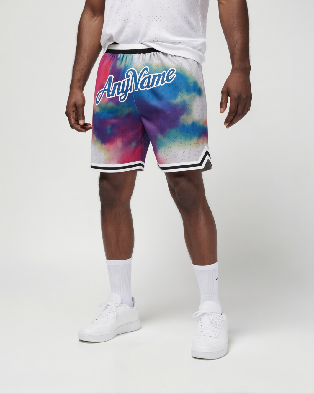 Custom Ink Splash White & Teal/Pink Throwback Shorts