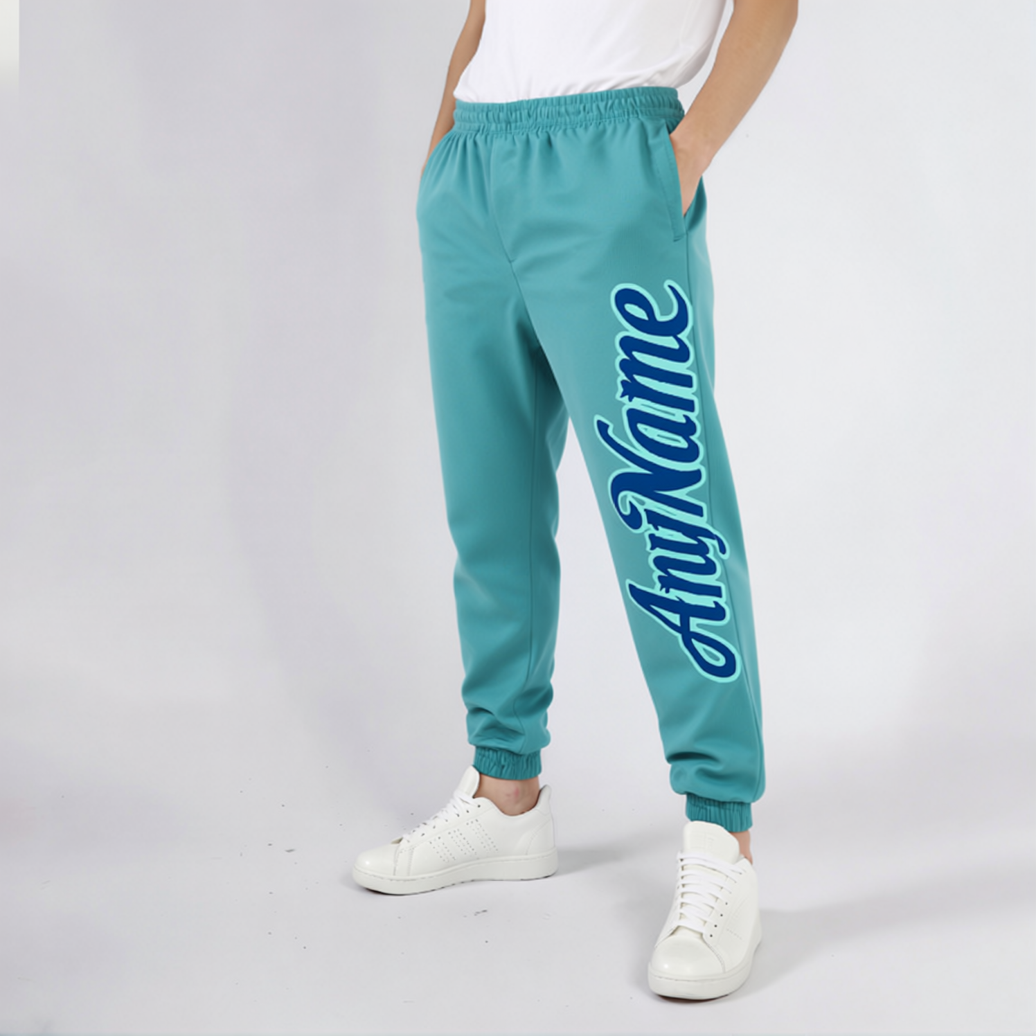 Custom Light Blue & Royal/White Fleece Jogger Sweatpants