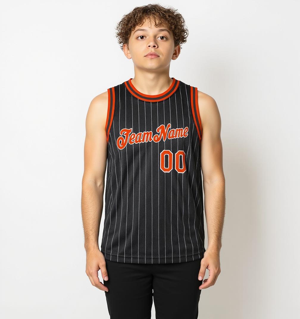 Custom Black & Red/White Pinstripes Basketball City Edition Jersey