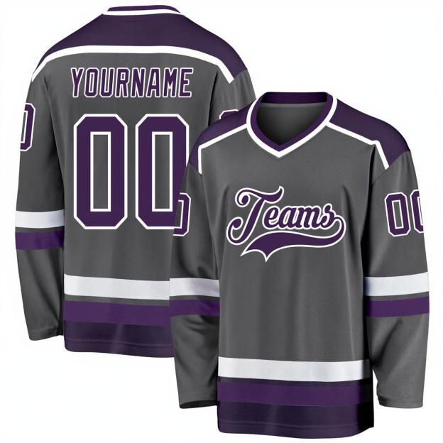 Custom Grey & Purple/White Hockey Jersey